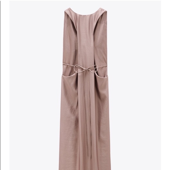 Zara taupe satin midi sleeveless dress v-neck razorback size medium - Picture 4 of 10